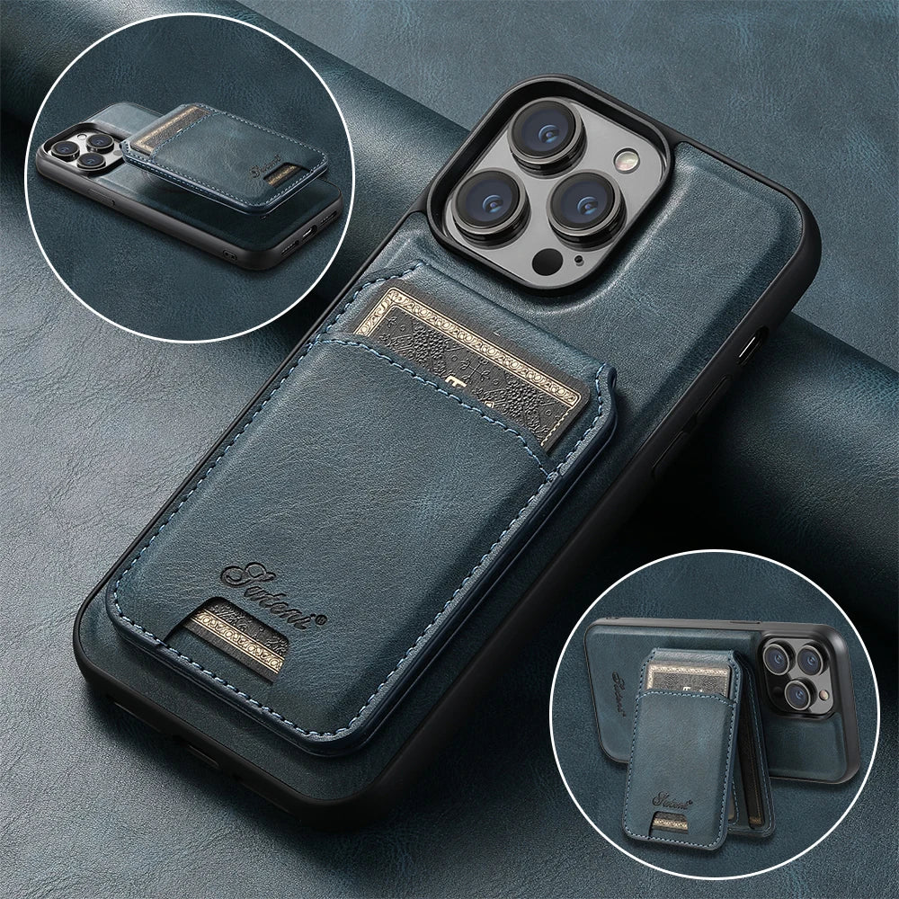 Lederen Telefoonhoesje met Pasjeshouder voor iPhone en MagSafe Opladen.