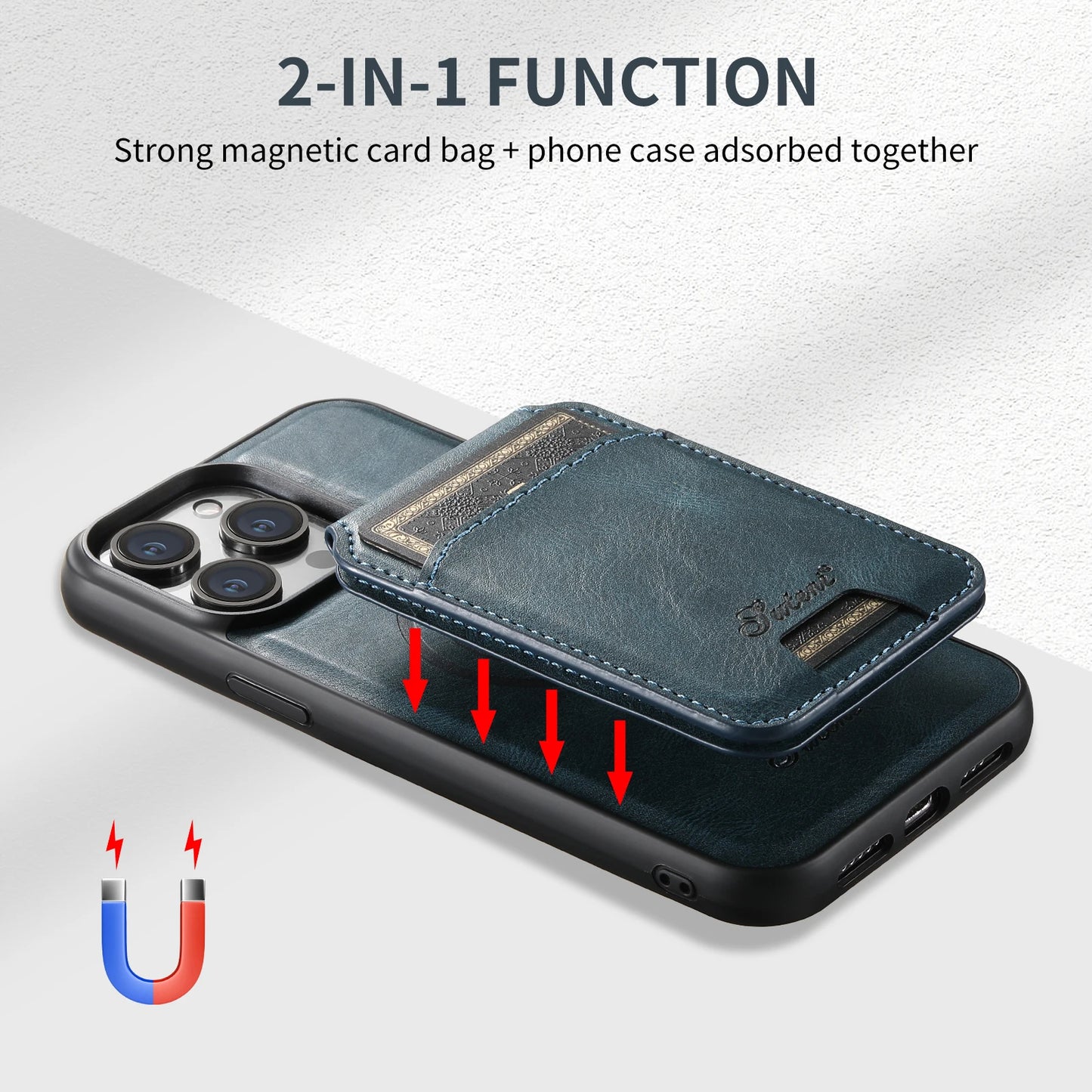 Lederen Telefoonhoesje met Pasjeshouder voor iPhone en MagSafe Opladen.
