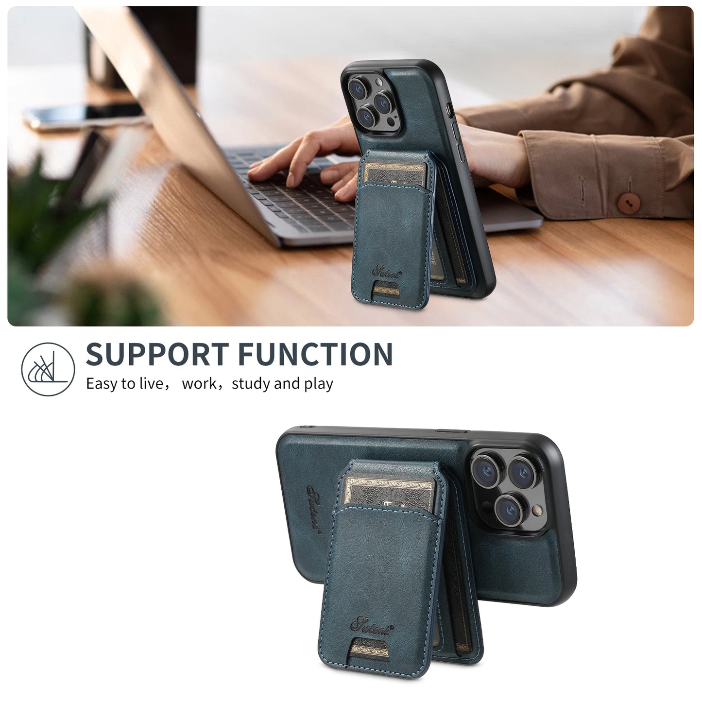 Lederen Telefoonhoesje met Pasjeshouder voor iPhone en MagSafe Opladen.