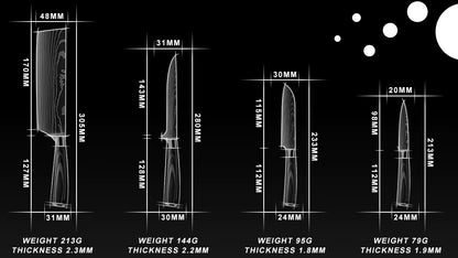 Professionele en stijlvolle 8-delige Messenset met Damascus patroon