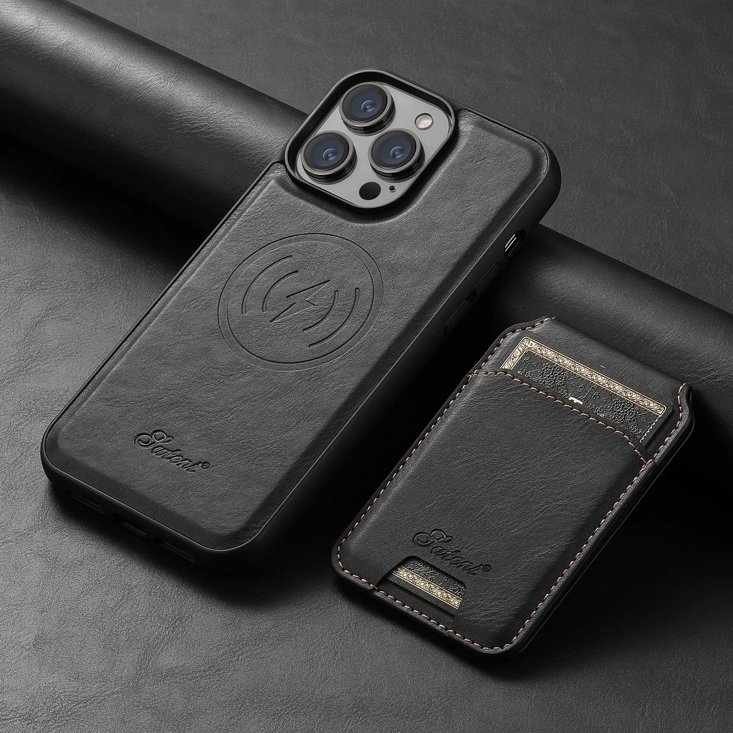 Lederen Telefoonhoesje met Pasjeshouder voor iPhone en MagSafe Opladen.